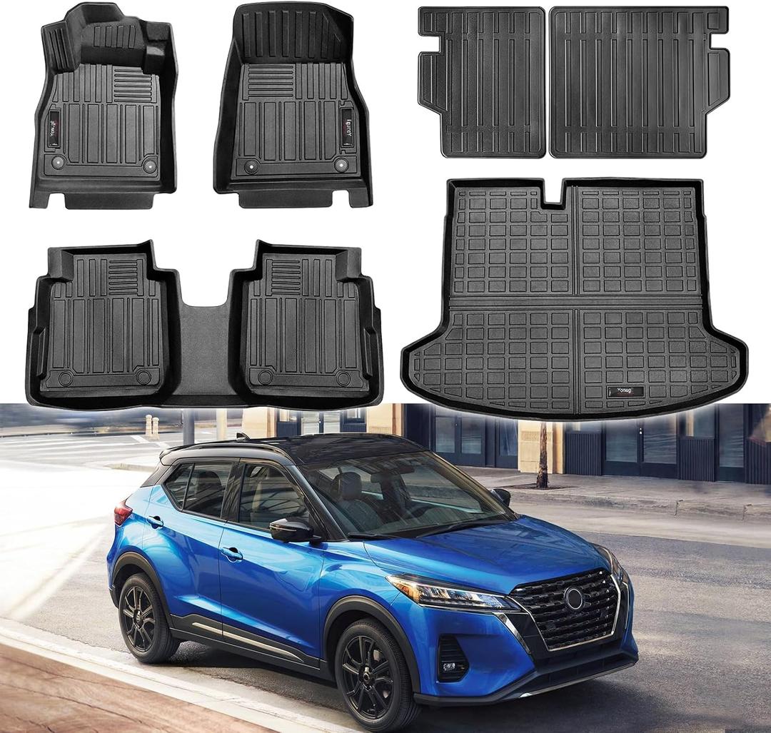 Yonugli Floor Mats Trunk Cargo Liner and Backrest Mat for Nissan Kicks 2018-2024 All Weather TPE Rubber Protection Mats Accessories (Full Set)