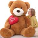Tezituor Giant Brown Teddy Bear 6ft Stuffed Animals - I Love YouRed Heart Jumbo Human Size Teddy Bear for Girlfriend,Boyfriend,Wife,Lover-Birthday, Anniversary,Christmas, Valentines, Long Distance