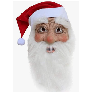 Christmas Santa Claus Latex Mask with white beard and hat Costume Realistic Full Face Mask Cosplay Props