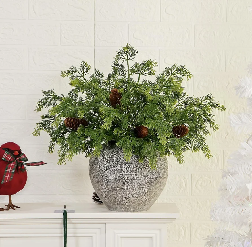 Christmas Cedar Pine Branches with Pine Cone Picks Soft Artificial Cypress Pine Pinecone Stems DIY Crafts Needles Faux Greenery Sprigs for Xmas Indoor Outdoor Home Winter Decor