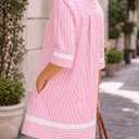 Wenrine Womens V Neck Shift Dresses Summer Casual 3/4 Sleeve Mini Dress, Small, Pink