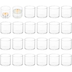 Votive Tea Light Holders Bulk - Clear Glass Tealight Candle Holder for Floating Candle as Candlelit Dinner Wedding Party Events Birthday Reception Centerpiece Accessories, Holiday Decor, 20pcs+Extra 4 (2x2.2inch)