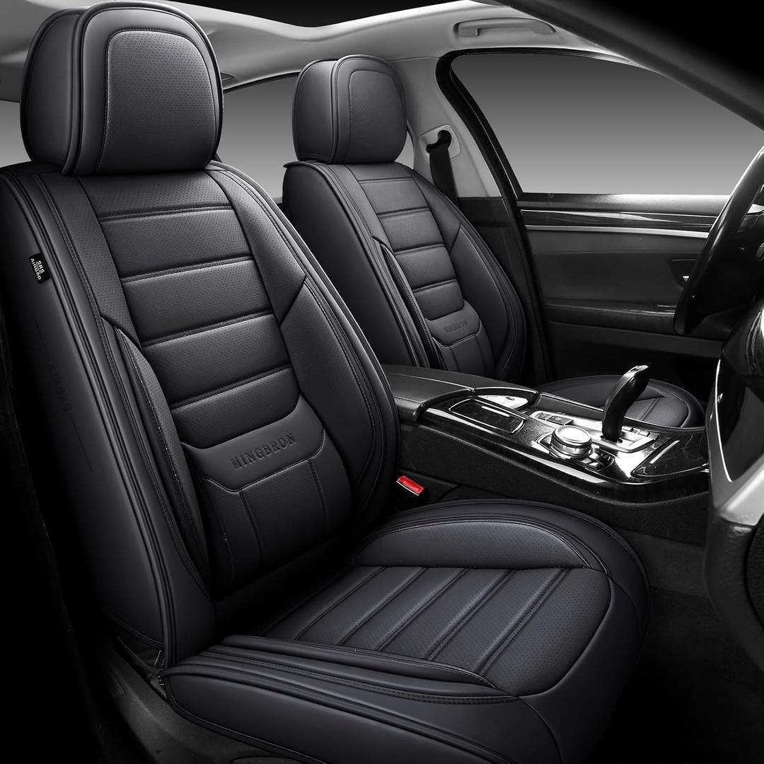 Black Car Seat Cover with Lumbar Support, Car Seat Protector Waterproof, Nappa Leather Car Seat Cushion, Car Seat Covers Front Seats and Back Fit for Most Cars (Front Pair)