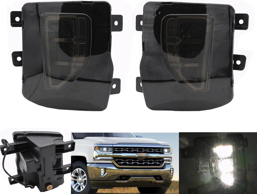 Pair LED Fog Lights Compatible with Chevy Silverado 1500 2016 2017 2018 | OEM Bumper Driving Fog lamp Kit | Replace #GM2592315,GM2593315,84000614,84000613 (Tawny Lens)