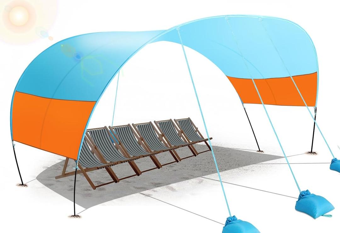 Beach Canopy Sun Shade, Beach Shade Canopy Wind Sail Camping Sun Shelter Lightweight Beach Tent Sun Shelter Easy Setup Outdoor Shelter for Camping, Fishing, Backyard and Picnics