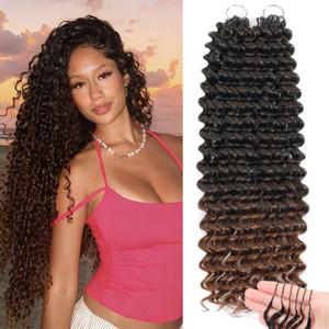Human Crochet Hair for Black Women 2 Pack 20 Inch Feather Crochet Hair Pre-Separated Deep Wave Miracle Knots Hair Extension for Braids 75g Ombre Brown