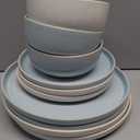 Famiware Milkyway Plates and Bowls Sets, 12 Pieces Dinnerware Sets, Reactive Glaze Dish Set, Stoneware Dishes Set for 4, Matte Beige White & Light Blue