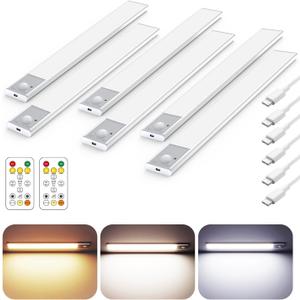 12" Ultra-Thin Under Cabinet Lighting Wireless, Aluminum Alloy Under Counter Lights for Kitchen, 3-Color-Temps Magnetic Closet Lights, Rechargeable Motion Sensor Light Indoor (6 Pack, Silver)