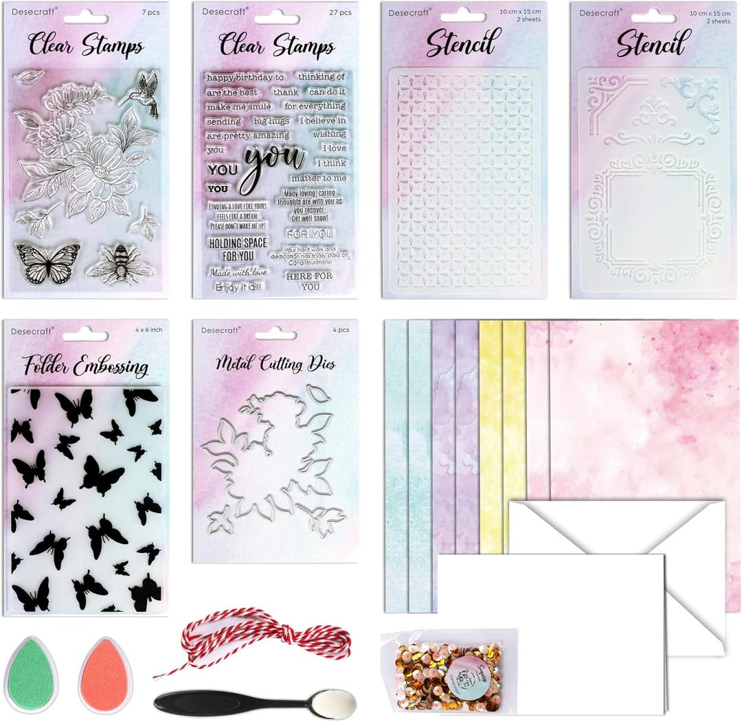 Watercolor Rubber Stamp Set Art Stencil Ink Die Cut Sets Card Making Stamper Card Kit for AdultsWomen Painting