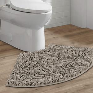 H.VERSAILTEX Curved Bath Mat Bath Rug for Bathroom Luxury Chenille Bathroom Mat Extra Soft and Absorbent Microfiber Shaggy Rugs Non Slip Rug Quick Dry Bath Mat Washable, 16 x 33 Inches, Taupe