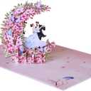 2 x Couple Dancing in the Moon Pop Up Anniversary Cards, 6x8in Wedding Anniversary Card, Valentines Day Card, 3D Romantic Gifts for Her, Him, Husband, Wife, Mom, Dad (Dancing in the Moon).