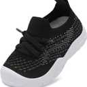 FEETCITY Toddler Sneakers Toddler Walking Shoes Boys Girls Toddler Tennis Shoes Lightweight Brethable Kids Slip On Shoes (Black White), 3 Toddler