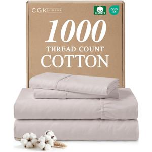 1000 Thread Count Sheet Set - 100% Cotton Bed Sheets - Softer Than Egyptian Cotton - 4-Piece Light Grey Cal King Set - Sateen Weave - Hotel Luxury Bedding 16" Deep Pocket (Fits up to 17" Mattresses)