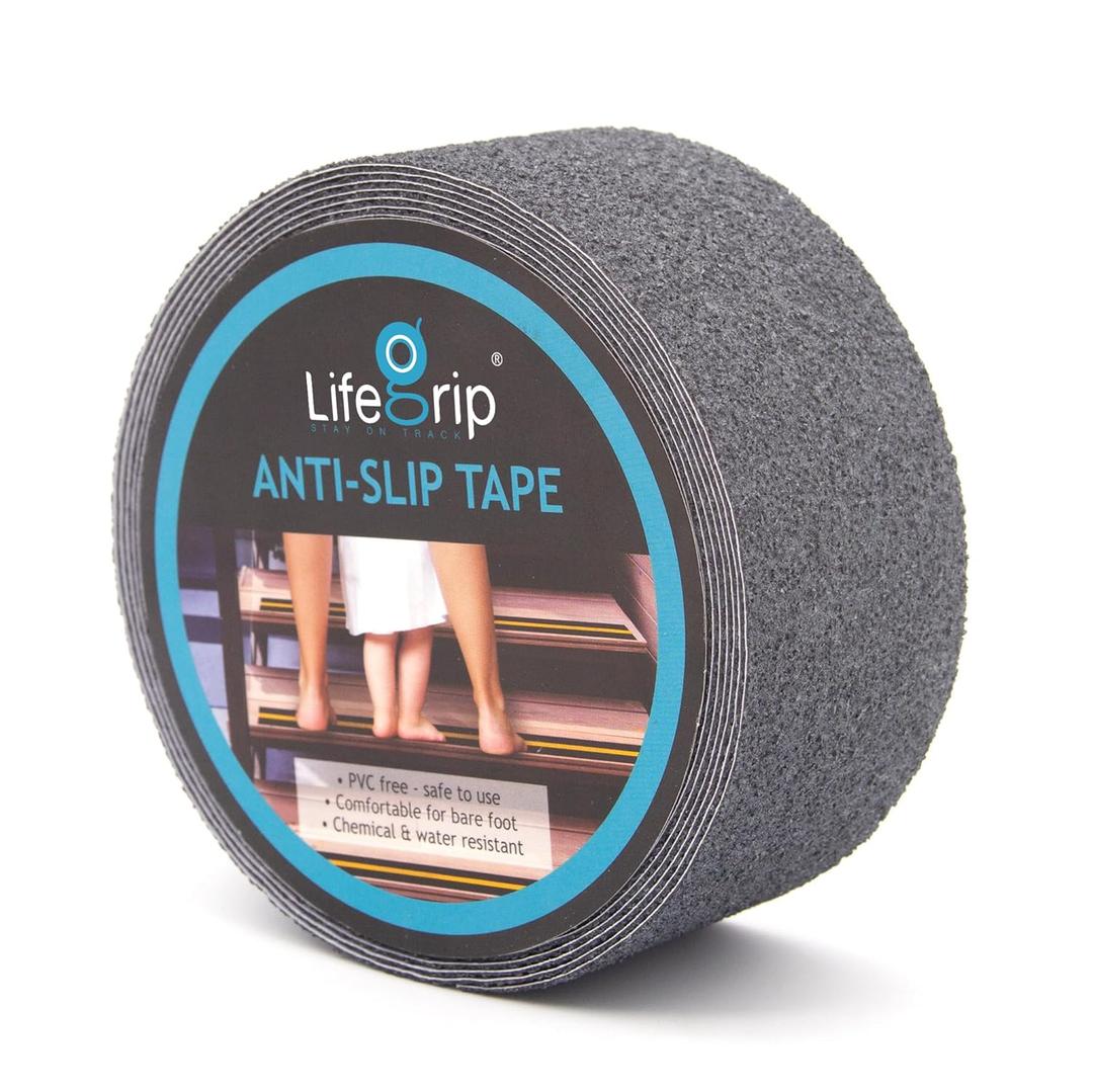 LifeGrip Anti Slip Safety Tape, Non Slip Stair Tread, Textured Rubber Surface, Comfortable for Bare Foot, 2 inch X 15 Foot, Grey