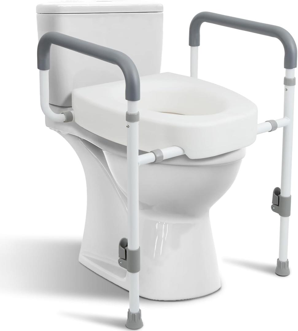 Toilet Seat Risers for Seniors - Raised Toilet Seat with Handles Over Toilet - Elevated Toilet Seat for Handicap & Elderly, Adds 3.5 Inches Height, Assists Standing & Sitting