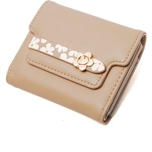 Wallets for Women Rfid Small Womens Wallet Trifold Flower Leather Ladies Wallet with Card Holder&Zipper Coin Purse (Beige)