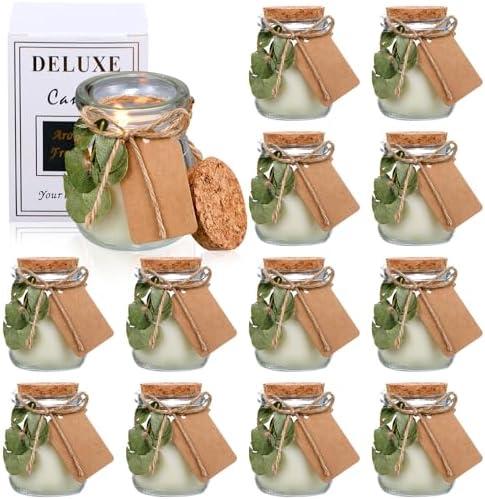 MTLEE 12 Sets Wedding Favors for Guests Wedding Candle Gifts Glass Candle Jars Bulk Scented Soy Wax Candle Set with DIY Tag Cards for Bridesmaid Bridal Shower Wedding Party Favors (Green Leaves)