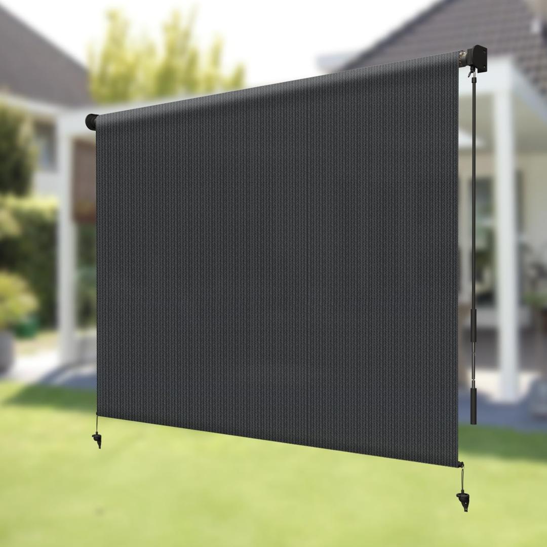 SUNNY GUARD Outdoor Roller Shades 8' W x 8' H Privacy UV Block 230GSM Heavy-Duty HDPE with Splicing Design, Cordless Patio Roll Up Blinds for Porch, Pergola, Deck, Balcony, Graphite Grey