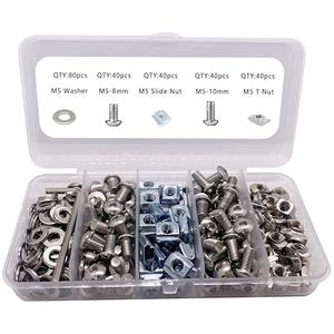 200pcs M5 T-Nuts Screws Kit for 2020 2040 8020 Series Aluminum Extrusion,40Pcs M5x10,40Pcs M5x8 Hexagon Socket Screws,40Pcs M5 T Sliding Nut,40Pcs M5 T Nut,40Pcs Washers