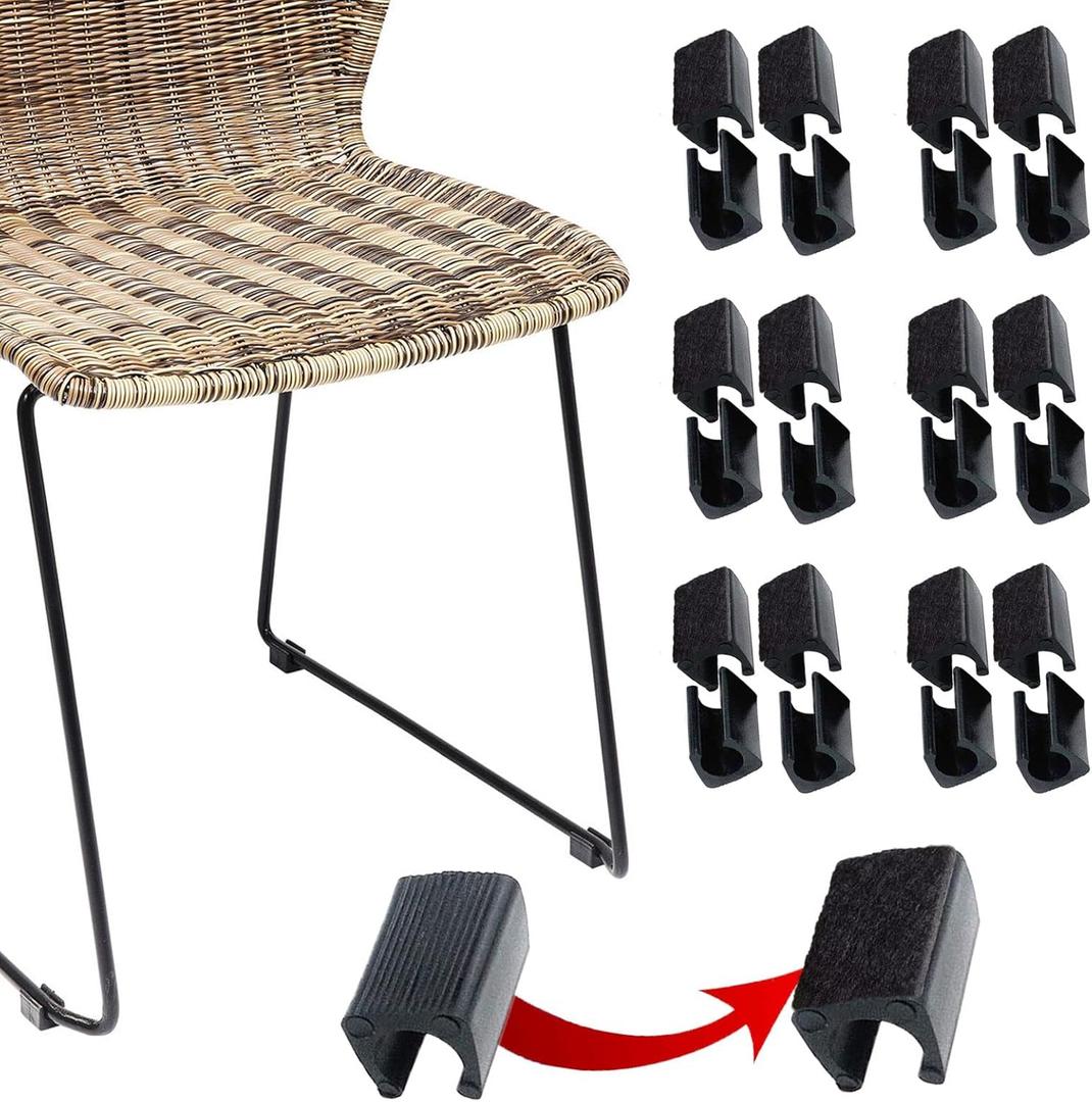 Rectangle U Shaped Chair Leg Tips Caps with Felt Pads, Furniture Feet Protector Slide Smoothly Glides No Scratches No Noise Protect Hardwood Floor, Fit 12mm(15/32inch) Diameter Tubular Leg (Black, Pack of 24)