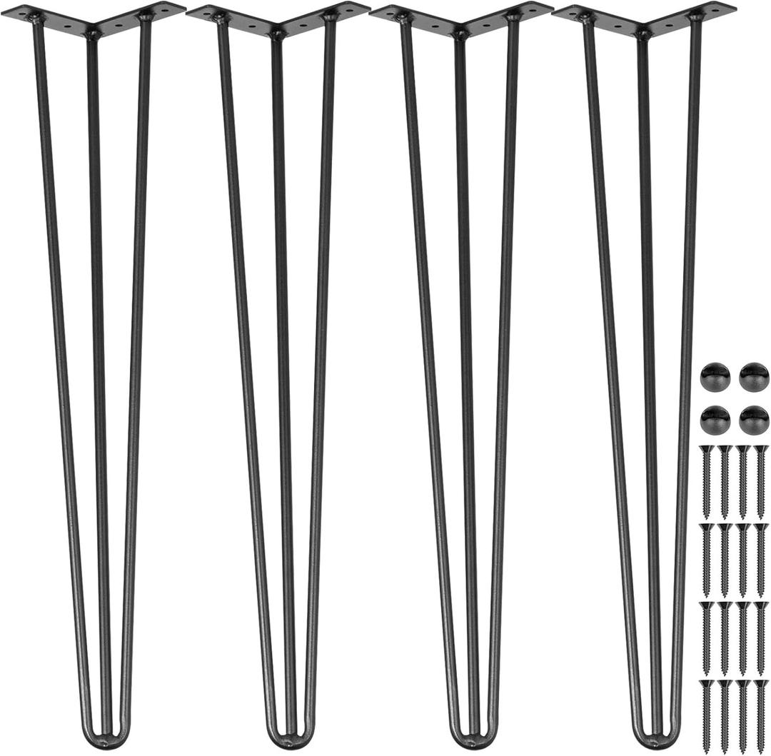 VEVOR Hairpin Table Legs 16" Black Set of 4 Desk Legs 880lbs Load Capacity (Each 220lbs) Hairpin Desk Legs 3 Rods for Bench Desk Dining End Table Chairs Carbon Steel DIY Heavy Duty Furniture Legs