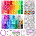 Gionlion 4200Pcs Pony Beads for Bracelet Making Kit, 48 Colors Kandi Beads Bracelet Kit, 2500PCS Rainbow Candy, 1700PCS Friendship Letter Bead with 20 Meter Elastic Strings for Jewelry Making