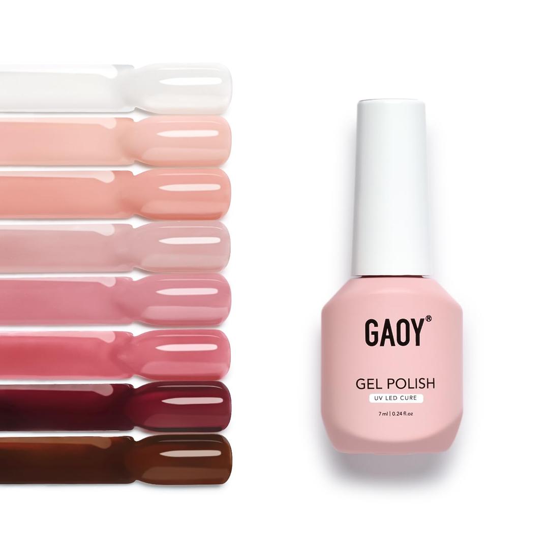 GAOY Jelly Gel Nail Polish Set, 8 Translucent Nude White Pink Brown Neutral Sheer Colors Kit for Salon and Nail Art DIY at Home, Dreamy Rose
