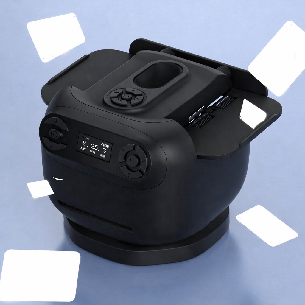 Automatic Card Shuffler and Dealer, 360 Degree Rotating Rechargeable Card Dealing Machine, Customizable for 2 to 8 Players and Modes, for Poker Family Party Games, Black 