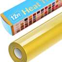 Golden Heat Transfer Vinyl Rolls 12 Inch by 12feet Roll HTV Iron on Vinyl DIY for T-Shirt Easy to Cut & Weed for Heat Vinyl Design Glossy (12Ft, Golden)
