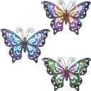 3 Pack Metal Butterfly Wall Art Outdoor Decor, Butterflies Spring Wall Sculpture Hanging Metal Wall Decorations for Garden, Patio, Fence, Yard, Living Room, Bedroom
