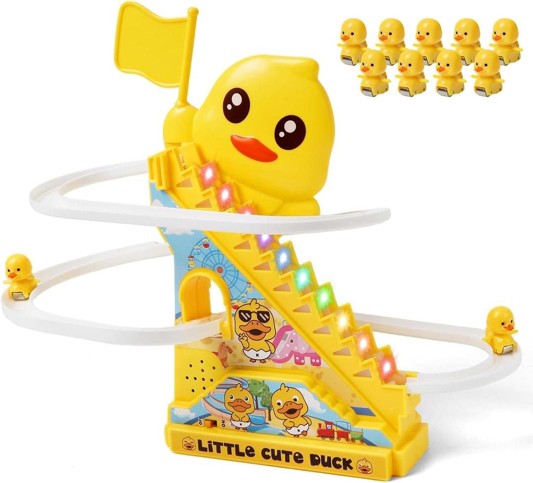 Small Duck Climbing Stair Slide Toy for Toddlers,Electric Duck Roller Coaster Tracks Toys Set with Light and Music,Gift for Kids Ages 3+