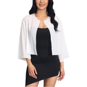 HEREAD Women Chiffon Shrug Bolero Cardigan Sheer Long Sleeve Wedding Evening Dresses Shawls and Wraps Bridal Cape Cover Up, Large