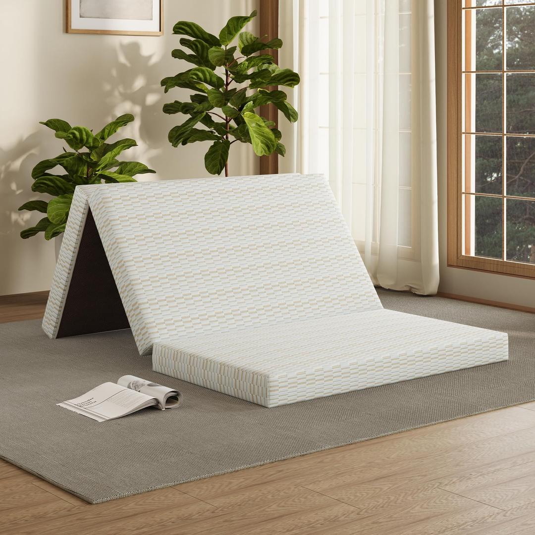 EGOHOME Folding Mattress Twin, 4 Inch Trifold Memory Foam Mattress Topper, Foldable Floor Bed with Washable Cover for Camping, RV Travel and Guest Sleeping Mat, 75"38"4", White