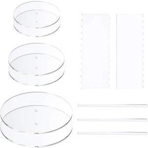 Acrylic Cake Disc Set - 6.25/8.25/10.25 Inch Clear Decorating Supplies with 6 Round Discs, 2 Icing Scrapers and 3 Center Dowels for Cake Baking