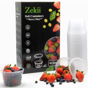 Zekii EXTRA THICK Deli Containers with Lids, [48Sets 16oz] Soup Containers w/Lids Airtight, Disposable, BPA Free, Takeout soup Cups, Meal Prep, Food Storage Containers with Measurements