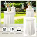 Tegeme 1 Pack 32 x 43 Inch Round Spandex Cocktail Tablecloths with Skirt Cocktail Round Table Cover Spandex Stretch Tablecloth for Fitted High Top Table Bar Wedding Party Banquet (Ivory)
