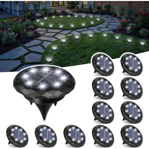 SOLPEX Mini Solar Ground Lights, 12 Pack Solar Lights Outdoor Waterproof, Landscape Lighting for Garden Pathway Driveway Walkway (Cool White)
