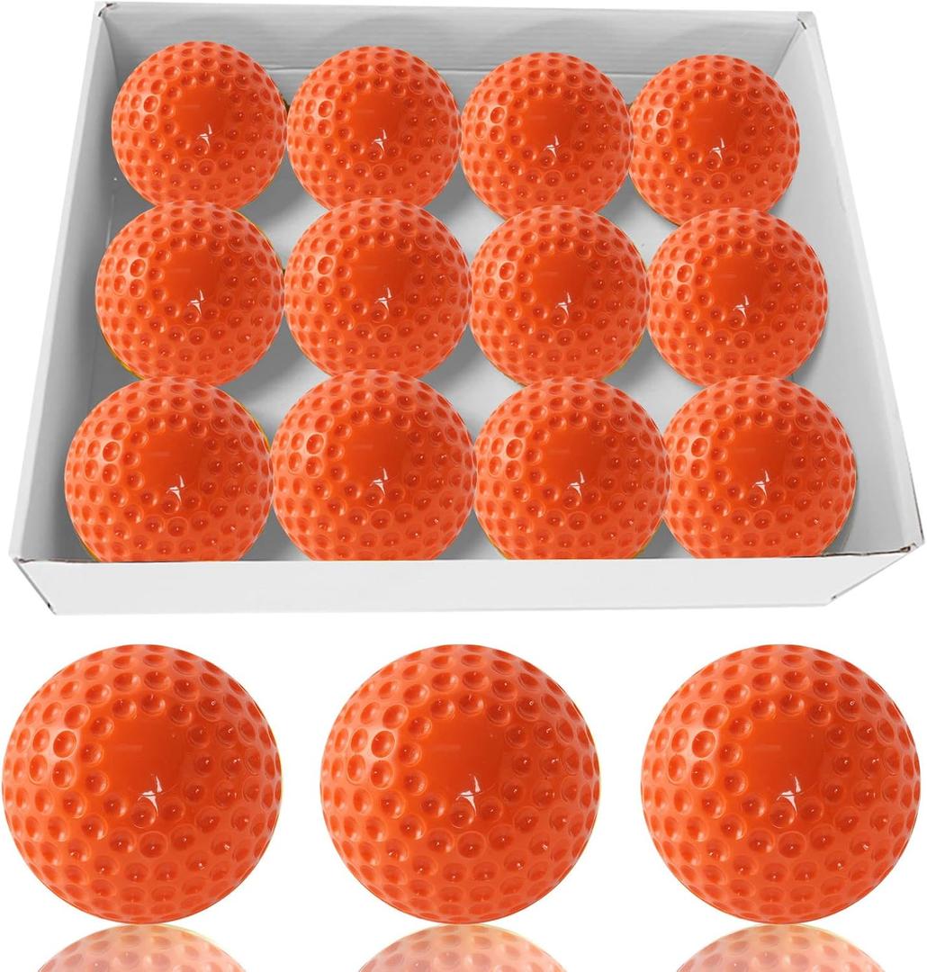 12 Pack Yellow Dimpled Baseballs, 9-Inch for Pitching Machine, Hand-Eye Coordination, Hitting and Fielding Practice (Orange)