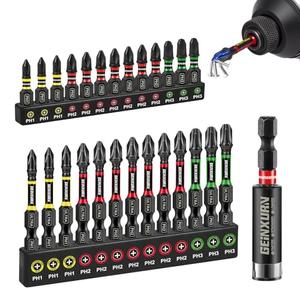 Geinxurn Impact #1#2#3 Phillipes Screwdriver Bits Set, 26pcs 1” 2” (PH1/PH2/PH3) Magnetic S2 Steel Driver Bits Set and 1pc Impact Bit Holder with Color Coded Base