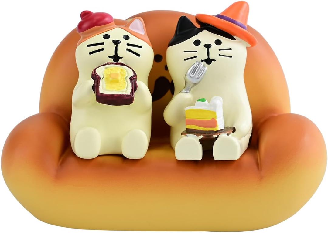 2Pcs Cute Mini Cat Figurine with Bread Sofa Resin Cat Figure for Office Home Decor - Cute Cat Gift for Cat Lovers
