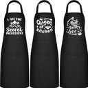 Jeyiour 3 Pack Funny Cooking Aprons Women Oil-proof Kitchen Aprons with Pockets for Home Chef BBQ Birthday Thanksgiving Gift(Black)