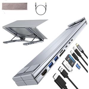 Laptop Docking Station Stand, 8 in 1 USB C Hub HDMI Portable Laptop Stand with USB Ports, USB C Multiport Adapter USBC Dock Station Computer Holder for MacBook Pro/Air, Dell, HP, Lenovo, ASUS