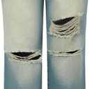 THUNDER STAR Womens High Waisted Wide Leg Jeans Stretchy Distressed Denim Pants (Blue, S)