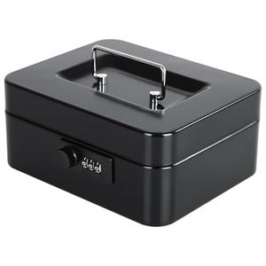 KYODOLED Cash Box with Combination Lock Safe Metal Money Box with Money Tray for Security Lock Box 7.87"x 6.30"x 3.35" Black