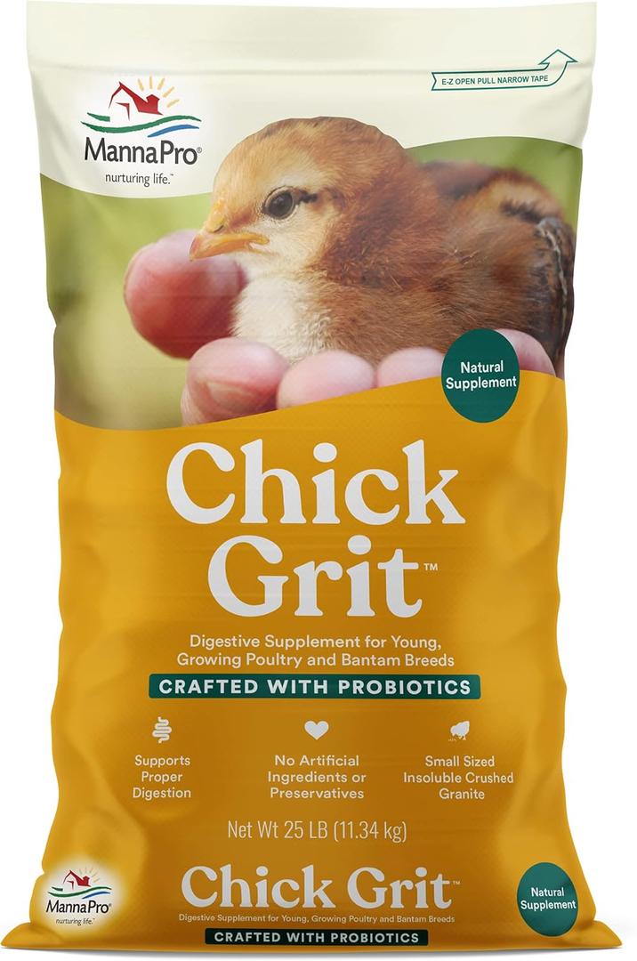 Manna Pro Chick Grit, Digestive Supplement for Young Poultry and Bantam Breed, Probiotics to Support Digestion, No Artificial Ingredients or Preservatives, Insoluble Crushed Granite, 25 lbs (25 Pound (Pack of 1))