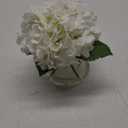 Hollyone Hydrangea Artificial Flowers with Vase White Silk Fake Flowers Arrangements in Glass Vase with Faux Water for Home Bathroom Office Table Centerpiece Shelf Decorations