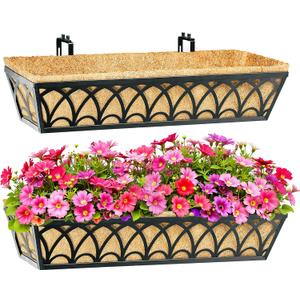 30 Inch Railing Planter Box Window Boxes Planters - 2 Pack Deck Railing Planter Boxes with Adjustable Brackets Coco Liners Balcony Planters Railing Hanging for Window Flower Boxes Outdoor Garden Decor