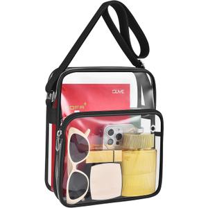 MAY TREE Clear Messenger Bag Stadium Approved Clear Bag Purse for Stadium Events Concert Sport Work (Black)