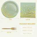 Serve 35 Guests Sage Green and Gold Party Supplies,7 Inch Disposable Sage Green Dessert Paper Plates and Napkins for Wedding Birthday Party