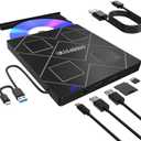 5-in-1 Extemal CD/DVD Drive for Laptop,USB 3.0 & Type-C Portable CD/DvD Rw Burner with SD/TF Card Reader &DVD-ROM Rewritable PlayerCompatible with Laptop Pc Desktop, Windows11/10/8/7 Linux Mac os